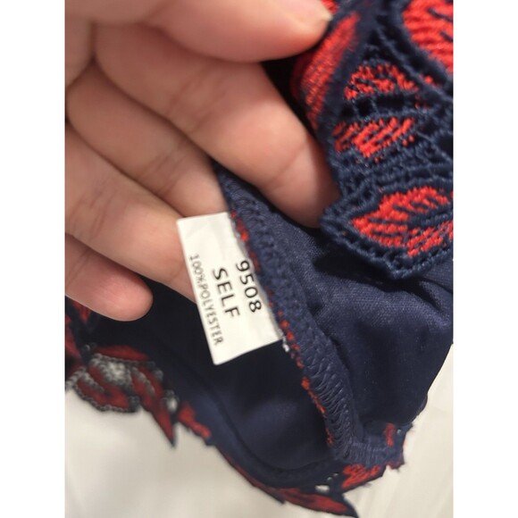 Navy/ Red Lace Overlay Minuet Short Bell Sleeve Dress Size Small Game Day Formal - Picture 4 of 7